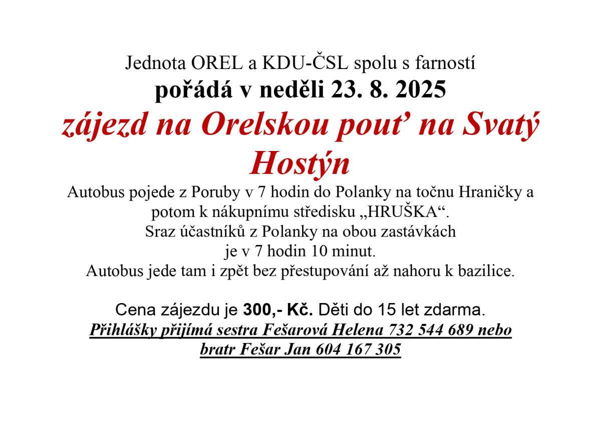ZÁJEZD NA SVATÝ HOSTÝN